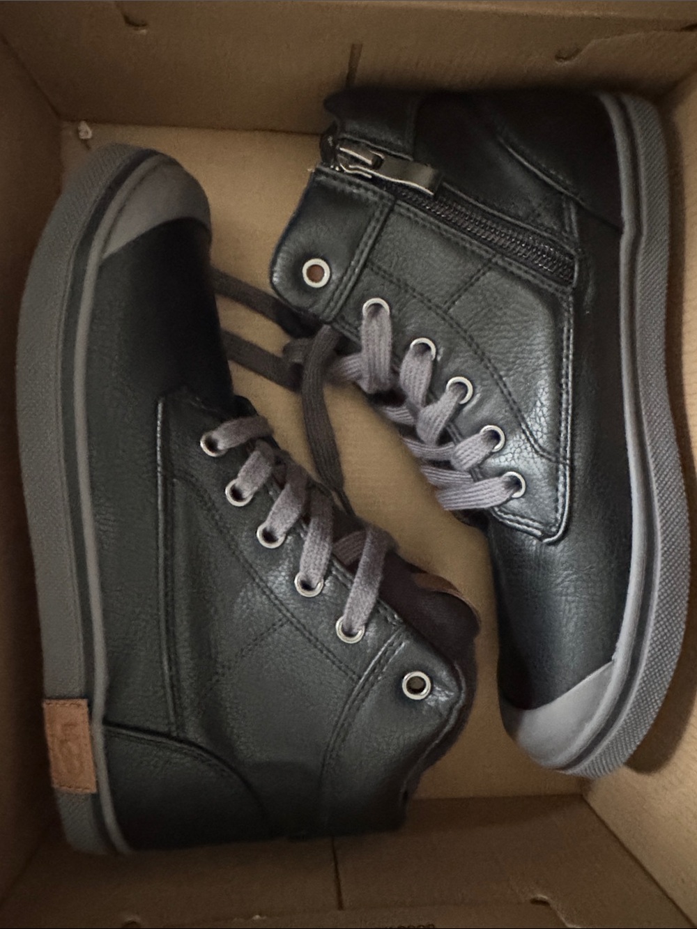 UGG Kids' Black High-Top Sneaker with Gray Laces and Tan Logo Tab